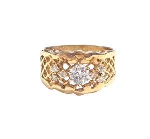 Gorgeous 14k Vintage Style Natural Diamond Lattice Band Ring - Picture 1 of 8
