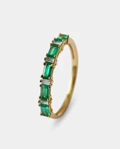 Emerald Baguette Full Eternity Wedding Band 14k Yellow Gold Plated Baguette Gem - Picture 1 of 3
