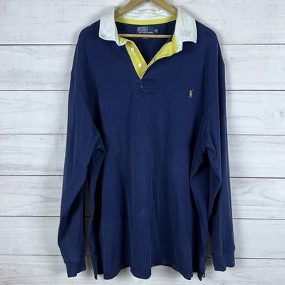 Vintage Polo Ralph Lauren Rugby Shirt Mens 3XLT 3XL Tall Navy Flesh Pony - Image 1 of 4