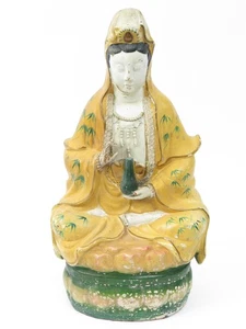 Estatua pintada de Guan Yin Bodhisattva de loto sentado y agua 19" de alto x 10,5" de ancho - Imagen 1 de 9