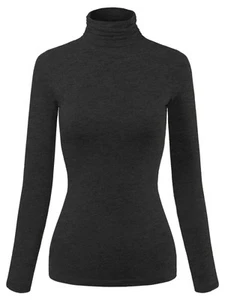 Women's Basic Long Sleeve Turtle Neck Slim Fit Top Shirt Charcoal M - Picture 1 of 4