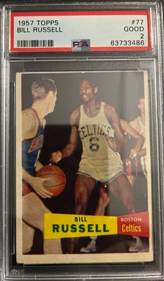 1957 - TOPPS BASKETBALL  BILL RUSSELL ROOKIE  #77 (PSA-2)  OWN A REAL  LEGEND - Image 1 of 2