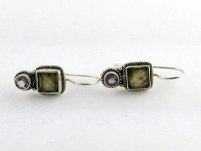 Silpada Sterling Silver Labradorite and Amethyst Hook Earrings 925 1.25 Inches - Image 1 of 4