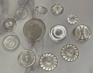 Vintage 12 Czech Clear Depression Crystal Glass Crafting Buttons 107-37 - Picture 1 of 15