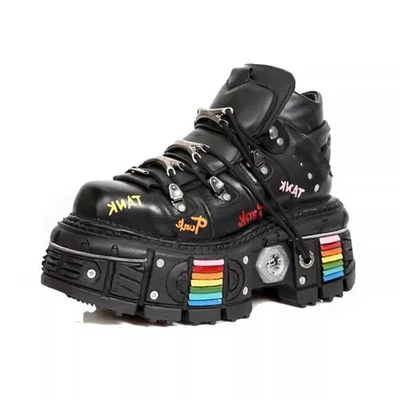 Stivali moto uomo moda pelle punk tank spagnolo metallo plateau scarpe - Immagine 1 di 4