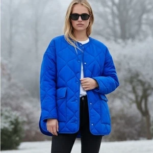 Zara royalblaue Steppjacke Oversize Parka Blogger Favorit Gr. Large - Bild 1 von 12