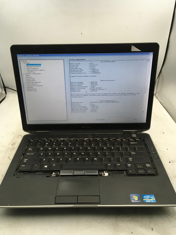 DELL LATITUDE E6430S - BOOTS TO BIOS - INTEL I3 3120M - 4GB RAM - 14" - READ -BB - Image 1 of 4