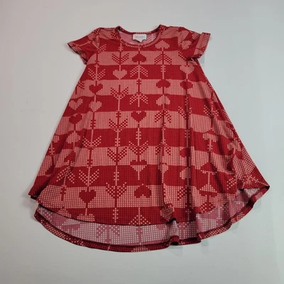 Vestido Lularoe Rojo y Rosa Estampado Corazón Línea A Niñas Talla 6 Foto 1 de 4