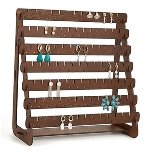  Earring Display, Wood Earring Stand Organizer Stud Earrings Tower Walnut - Picture 1 of 7