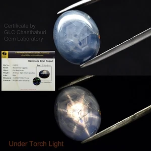 π GLC Report 20.02ct Oval Natural Blue 6 Ray Star Sapphire - Unheated Gemstone - Picture 1 of 5