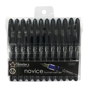 Paquete de 12 plumas estilográficas desechables Thornton's pluma caligráfica negra de punta fina - Imagen 1 de 6