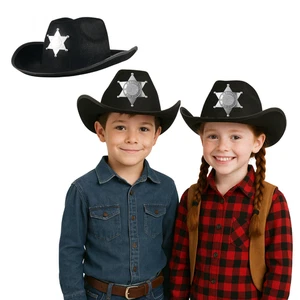 Cowboyhut Kinder schwarz mit Sheriff Stern Western Kostüm Party Accessoire - Bild 1 von 6