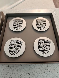 Porsche Set of 4 Wheel Center Caps Silver & Black New in Box 476mm - Picture 1 of 3