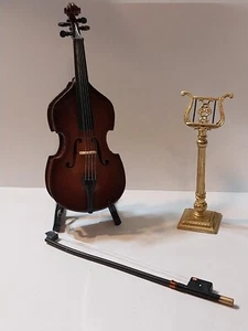 Dollhouse Miniatures Contrabass Bass Violin w/Bow Stand and Music Stand 5-3/4" - Picture 1 of 13