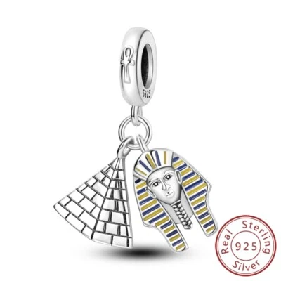 MULA Frauen 925 Sterling Silber Charm Retro Emaille Pyramide Dangle Für Armband - Bild 1 von 4
