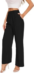 Women's High-Waisted Wide Leg Suit Pants, L (10-12) – Business Casual Trousers - Picture 1 of 3
