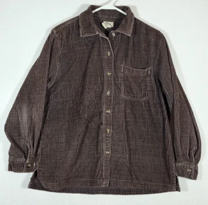 VTG LL Bean Shirt Women's Medium Brown Chocolate Corduroy Long Sleeve Button Up - Picture 1 of 8
