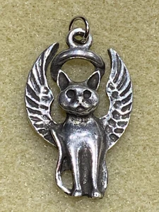 *SALE PRICED* RARE HANDCRAFTED PEWTER GUARDIAN ANGEL CHARM/TAG FOR CAT-NEW - Picture 1 of 9