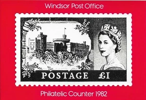 Tarjeta postal SEPR28 Windsor contador filatélico 1982 £1 sello castillo 1d negro - Imagen 1 de 2