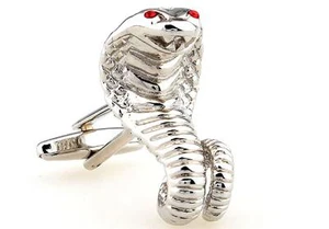 Kobra Paar Manschettenknöpfe Silber Mustang Papa Hochzeit ausgefallen Geschenkbox & Poliertuch - Bild 1 von 3