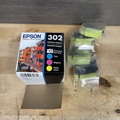 Epson 302 Photo Black Cyan Magenta Yellow Ink Cartridges Exp 05/26 Foto 1 de 3