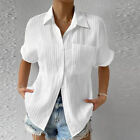 Women Short Sleeve Tops Solid Loose Solid Button Blouse T Shirts Tee Summer New