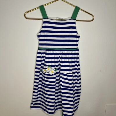Nuevo con etiquetas Vestido Florence Eiseman Niña Azul Apliques Margarita Rayas Talla 6X Foto 1 de 4