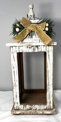 Dan Dee Vintage-Inspired Rustic Wooden Lantern With Decorative Bow & Greenery Ac - Image 1 of 4