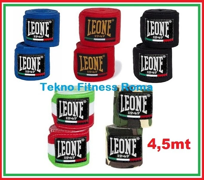 Bendaggi LEONE 4,5 mt Fasce Guantoni Bende KICK THAI BOXE MUAY THAI Colori Vari