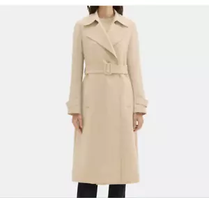Theory Oaklane Wrap Trench Coat in warm khaki Size:L $625 NWT - Picture 1 of 7