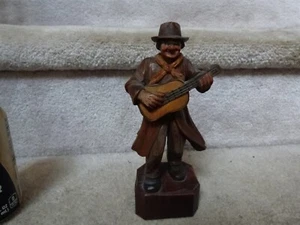 VERY OLD VTG Anri Carved Wood Figure Man Guitar Mandolin PATINA DETAILED 7.75" - Picture 1 of 9