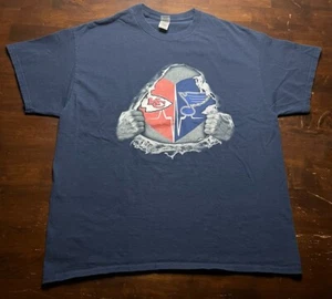 Kansas City Chiefs St. Louis Blues Fan T-Shirt XL Navy - Picture 1 of 9