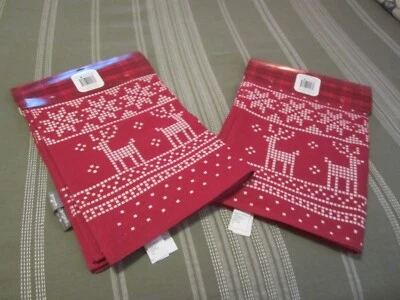 NEW Hallmark Linen Xmas Placemat 8 Reindeer & Snowflakes Red & White - Image 1 of 4