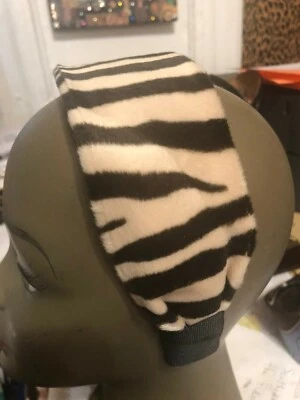 Retro Black & White Plushy Faux Fur Zebra 2.5"W Headband  - Image 1 of 2