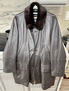 Burberry Prorsum Unisex Leather Coat w/ Removable Sheep Skin Sz 48, 25” Sleeves - Picture 1 of 17