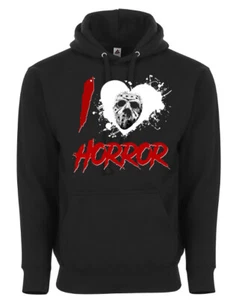 I Love Horror Halloween Jason Friday The 13th Killer Graphic Hoodie Sweater - Picture 1 of 4
