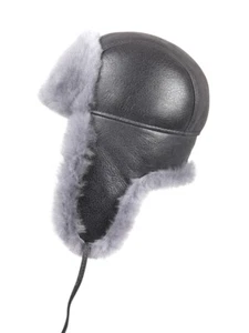 Kids Shearling Sheepskin Aviator Fur Hat - Light Blue - Picture 1 of 6