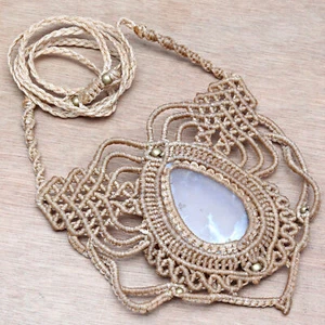 Macrame Opal Handmade Necklace Thread Gemstone Dendrite Pendant Jewelry - Picture 1 of 9