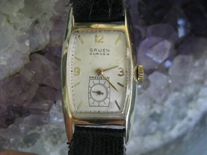 Gruen Curvex Precision Vintage Solid 14k Yellow Gold Deco Wrist Watch - Picture 1 of 10