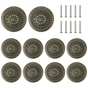10 Pack-Retro Bronze Cabinet Knobs Vintage Antique Dresser Drawer Knobs Hardware - Picture 1 of 10