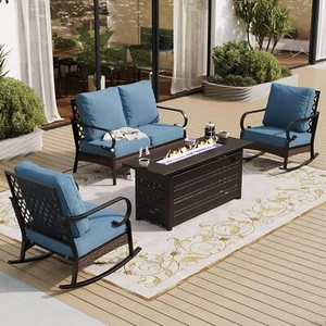 4 Piece Patio Conversation Sofa Set Outdoor Furniture Set with Fire Pit Table - Picture 1 of 14