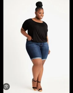 Ashley Stewart Denim Rolled Bermuda Shorts Size 24  - Picture 1 of 7