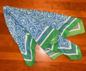 LL Bean Preppy Anchor Print Scarf Sky Blue Green   37” Square - Picture 1 of 8