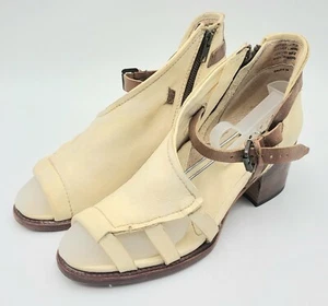 Freebird by Steven Calico Ivory Leather Strappy Block Stacked Heel Sandals sz 10 - Picture 1 of 9