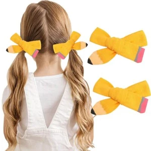 Back to School Hair Bow Clips Yellow Pencil Bow Clips First Day of School Hai... - Picture 1 of 7