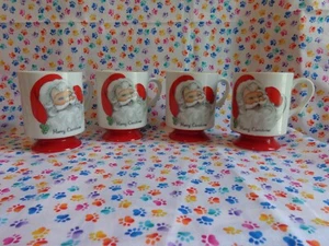 VTG Mugs Set of 4 Santa Claus Merry Christmas Pedestal Coffee Cup 7235 Stackable - Picture 1 of 15