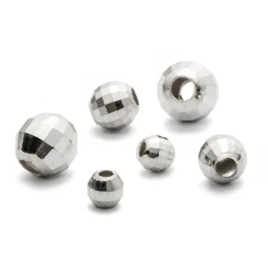 925 Sterling Silver MIRROR FACETED round beads -3mm, 4mm, 5mm wholesale findings - Picture 1 of 6