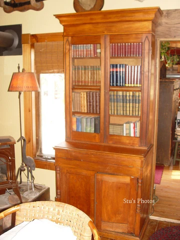 19th c. Federal Styled Cherry Lift Top Desk, Bookcase, Secretary Cover