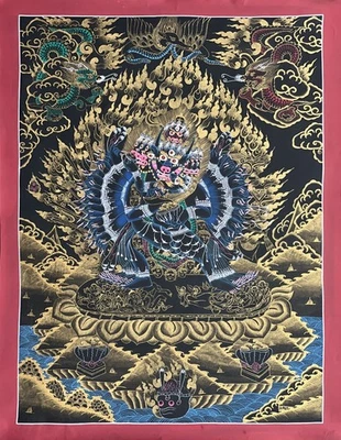 ORIGINAL PINTADO A MANO YAMANTAKA SHAKTI TIBETANO THANGKA PROTECCIÓN DEIDAD ARTE Foto 1 de 4
