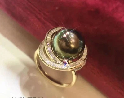 Impresionante Anillo Perla Verde Negro Redondo Tahitiano 10-11mm 925s Regalo de Lujo Foto 1 de 3
